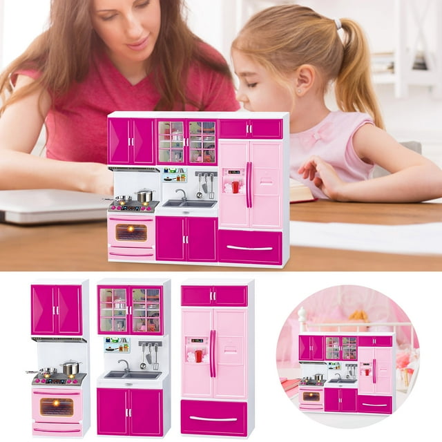 HUASHENG Girls' Homemaking Simulation Mini Kitchen Three In One Children's Toy Set Gift