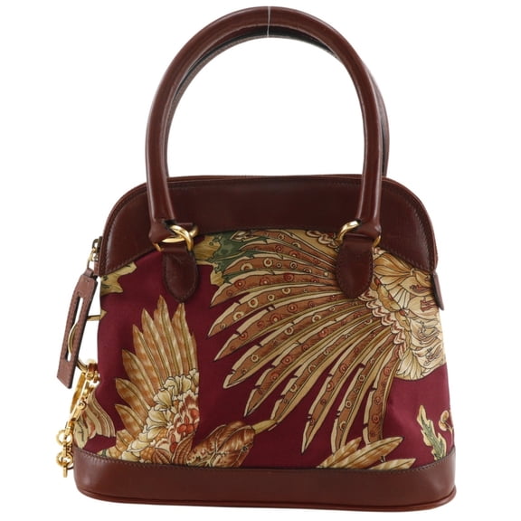 Pre-Owned Salvatore Ferragamo handbag AU-21 4783, cotton x leather, reddish-brown, women's.