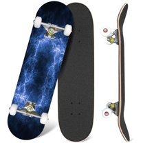 31'' Complete Skateboard 7 Layer Canadian Maple Double Kick Deck Skateboards Blue abstract plasma Skate Board for Beginner Adult Gifts
