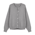 thumbnail image 7 of VSSSJ Women's Button Down Knit Cardigan Round Neck Loose Solid Long Sleeve Sweater Jacket Outerwear Casual Fall Winter Outfits Gray XL, 7 of 7