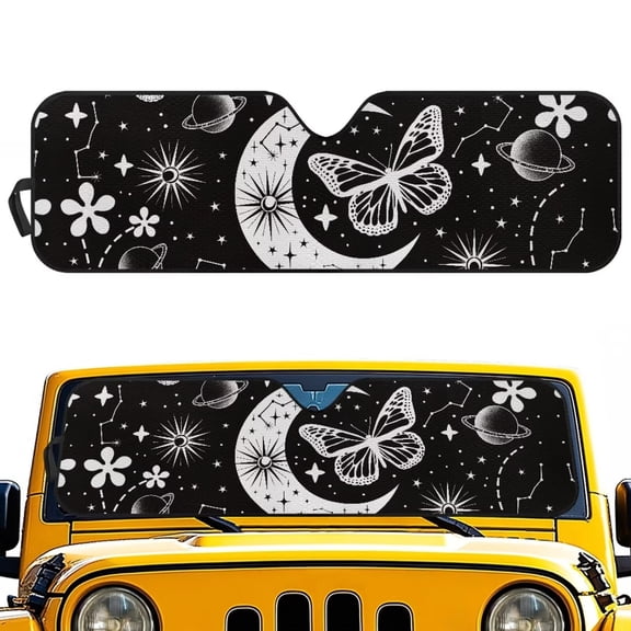 Yuyamidu Butterfly Windshield Sun Shade for 2018-2024 Jeep Wrangler JL JLU & Gladiator JT, Moon Sunshades Heat Shield Car Front Window Sunshade, Black
