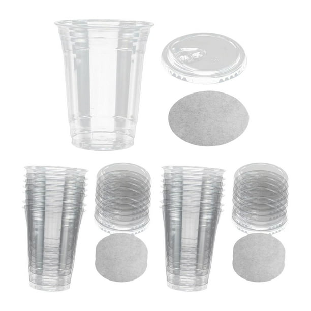 50 vasos desechables de plástico con tapa plana para fiestas. 400 ml