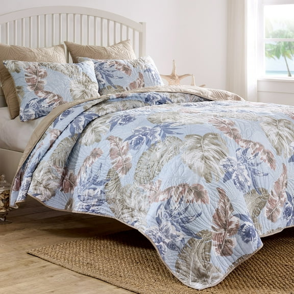 Greenland Home Fashions Tropics Coastal Paradise Quilt Set, 3-Piece Full/Queen, Mist