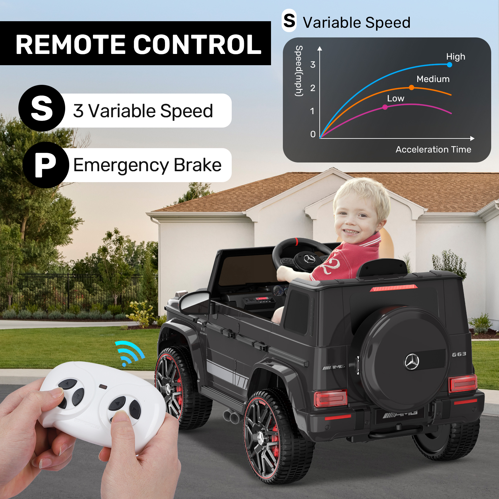 TOKTOO 12V Powered Ride on Toy Mercedes-Benz G63 Licensed for Kids, Electric Toddler Ride on Car w/Parent Remote Control, MP3, LED Headlight, Gift for Boys Girls Aged 2-4 Years, Black