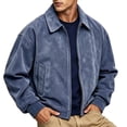 thumbnail image 2 of Hulanddfd Men Jacket Faux Leather Bomber Collared Zip Up Flap Pockets Long Sleeve Casual Motorcycle Streetwear Fall Winter Outerwear, 2 of 6