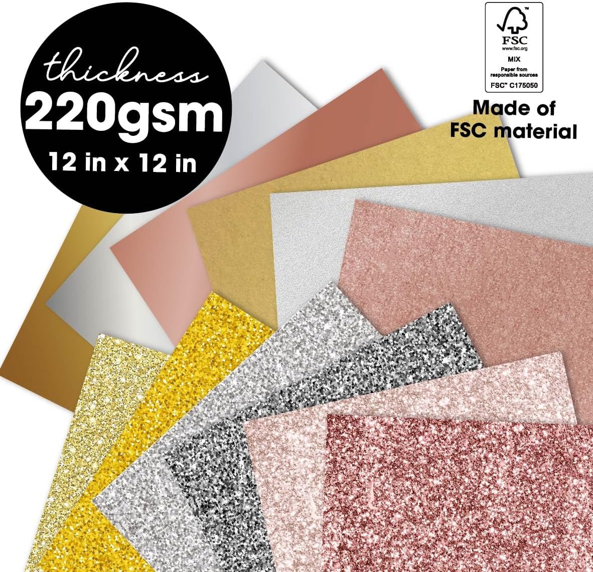 Desecraft Gold Sliver Pink Rose Gold 12x12 Cardstock Scrapbook Decorative Paper for Card Making Journaling Origami Scrapbook Paper Scrapbooking Supplies Spring