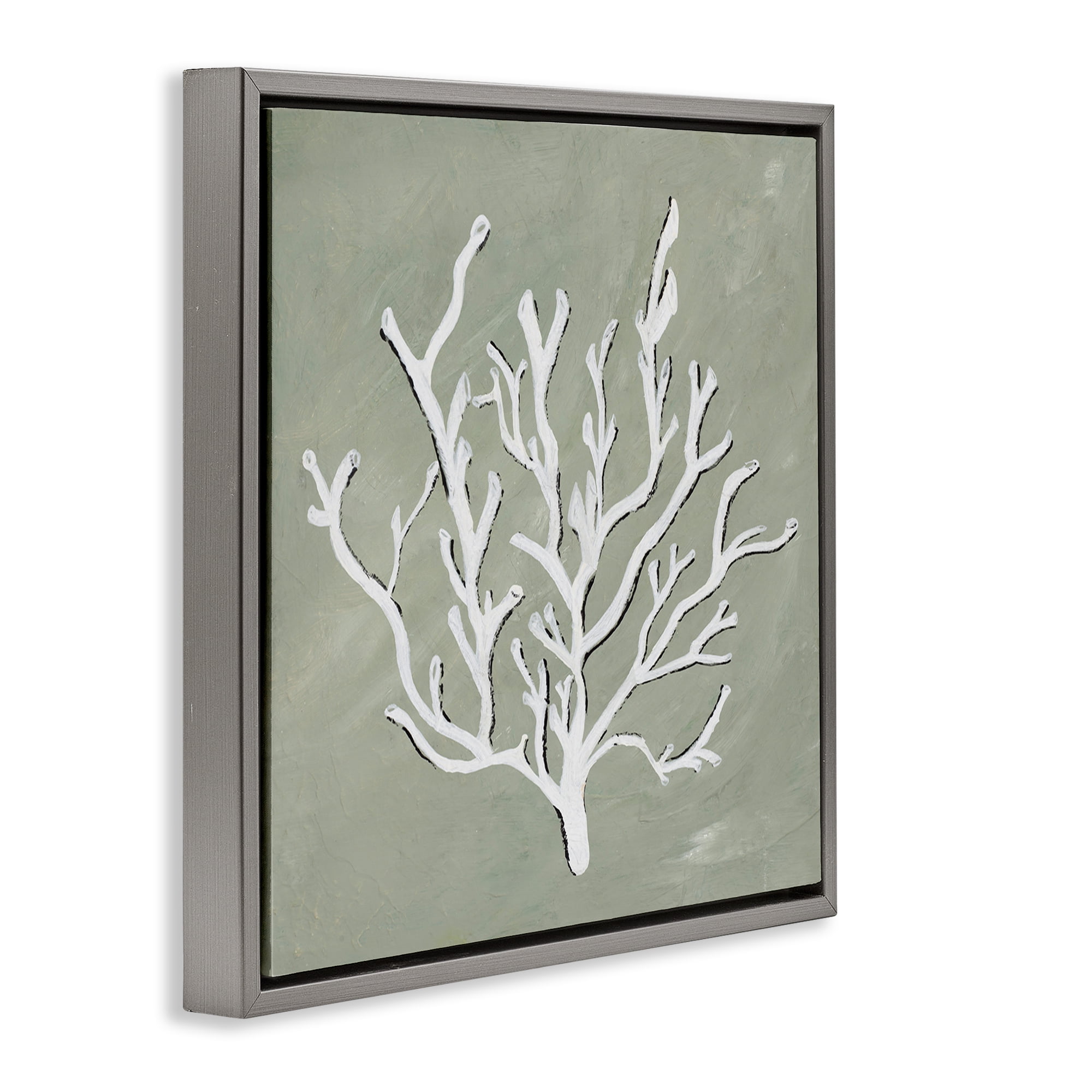 Stupell Industries White Coral Impression Coastal Painting Gray Floater Framed Canvas Art Print Wall Art, 18 x 18