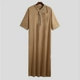 thumbnail image 4 of ANINEO Mens Casual Loose Arab Dubai Robe Middle Sleeve Button Shirt Solid Color Classic Male Dailywear, 4 of 5