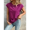 thumbnail image 6 of Womens Round Neck Solid Batwing Sleeve Tee Summer Blouse For Women, 6 of 6