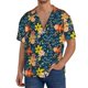 thumbnail image 1 of Balery Blue Floral Camisa Casual de Manga Corta con Botones para Hombre, Texturizada, Estilo Cubano, para Playa, Verano-4X-Large, 1 of 5