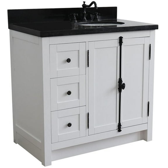 Plantation Solid Wood Vanity with Right Oval Sink in Glacier Ash/Black