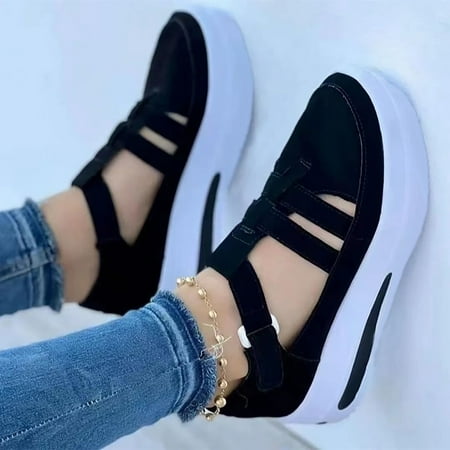 

DAETIROS Womens Shoes Clearance Sneakers Thick sole Lazy Casual Low-top Sports Solid color Womens Shoes Black Size 4.5