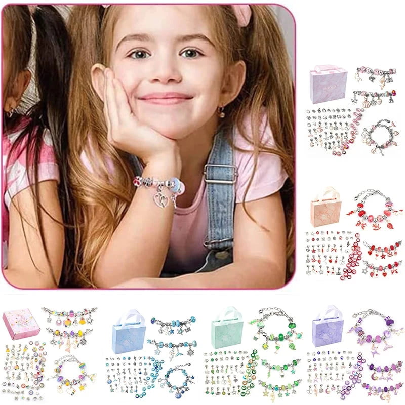 64 Pieces Charm Bracelet Making Kit Including Jewelry Beads Snake Chains,  DIY Craft for Girls, Jewelry Christmas Gift Set for Arts and Crafts for