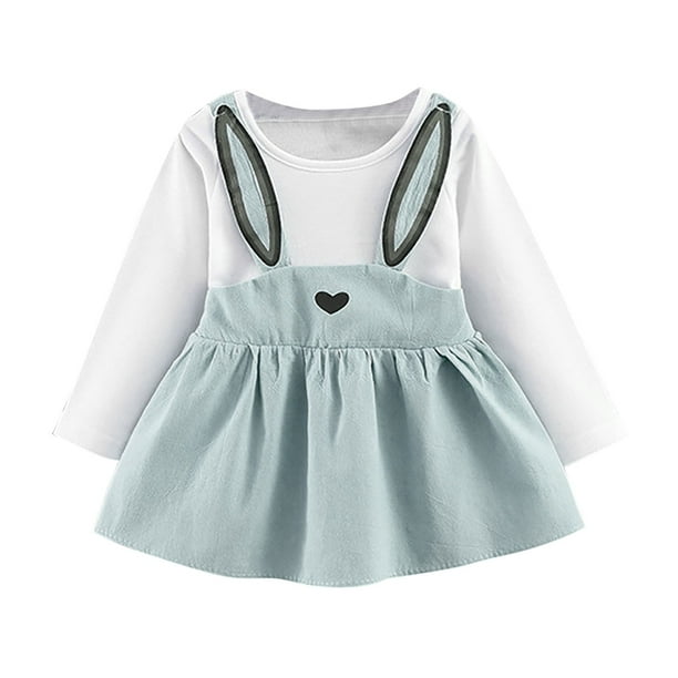 Odeerbi Vestido Mono Conejito Niña Falda Tirantes Algodón Bebé Vestido Princesa Tirantes Manga Larga