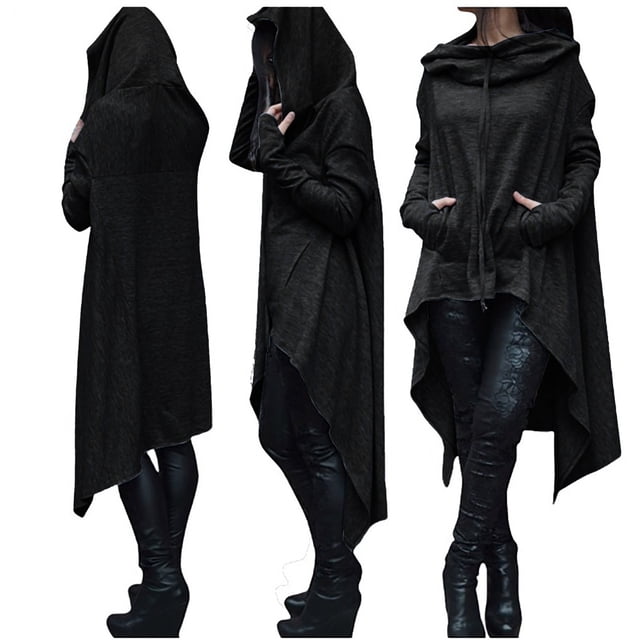 Heliisoer Women's Plus Size Long Asymmetrical Hem Sweatshirts With Hood Zipper Solid Tops