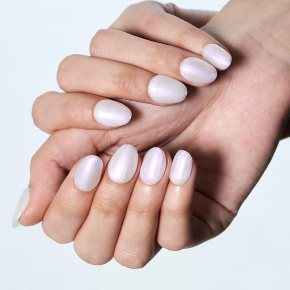 Press on Nails Extra Short Oval, Handmade Shiny Shimmer White Gel Nails Polish Glue on Nails, 24Pcs Round Reusable Fake Nails Acrylic False Nails Manicure Kits for Women Gift D1-Pure 0.03 Fl Oz