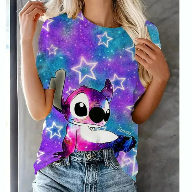 Camiseta de dibujos animados divertidos de Disney Stitch Camiseta de mujer con estampado de Lilo Stitch Camiseta estilo hip hop Ropa de mujer