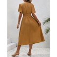 thumbnail image 6 of Women'S Vintage Polka Dot Dress V-Neck Waist Cinching Elegant Short Sleeved A-Line Dress Ginger Yellow XL, 6 of 7