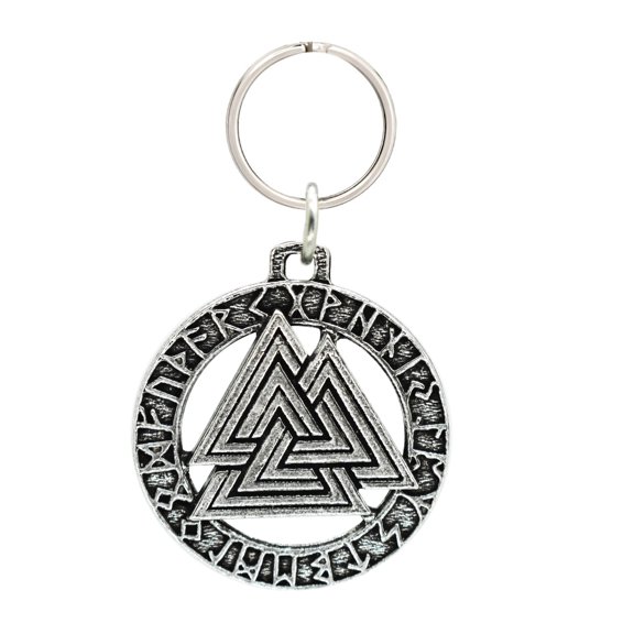 Viking Valknut In Runes Keychain, G028KC, 1 3/4 inch, Pewter, Key Fob, Key Ring, Keys, Zipper Pull, Luggage Tag, Backpack, Over 300 Keychain Designs, Handmade in the USA, 100% American Made