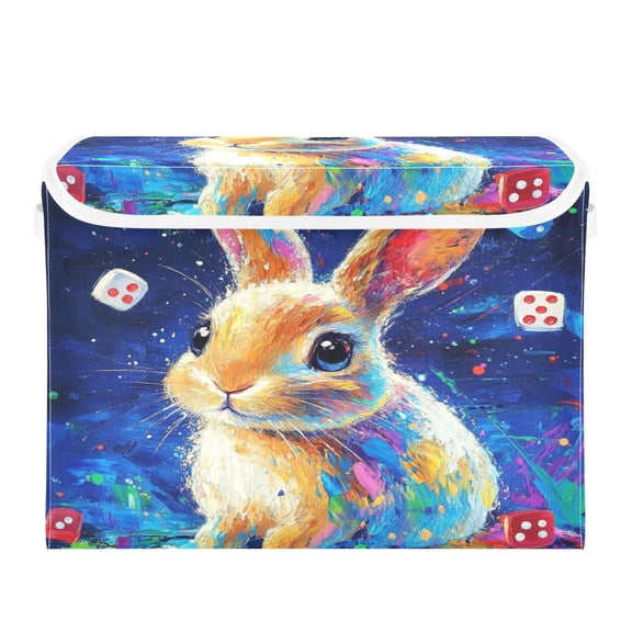 16.5x12.6x11.8in Foldable Flip-Top Storage Bin, Dustproof Magic Tape Closure, Ideal for Home & Toy Organization，A Colorful Rabbit