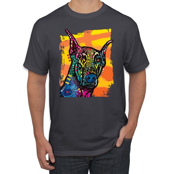 Cute Colorful Rainbow Doberman Dog Dog Lover Men's Graphic T-Shirt, Charcoal, 2XL