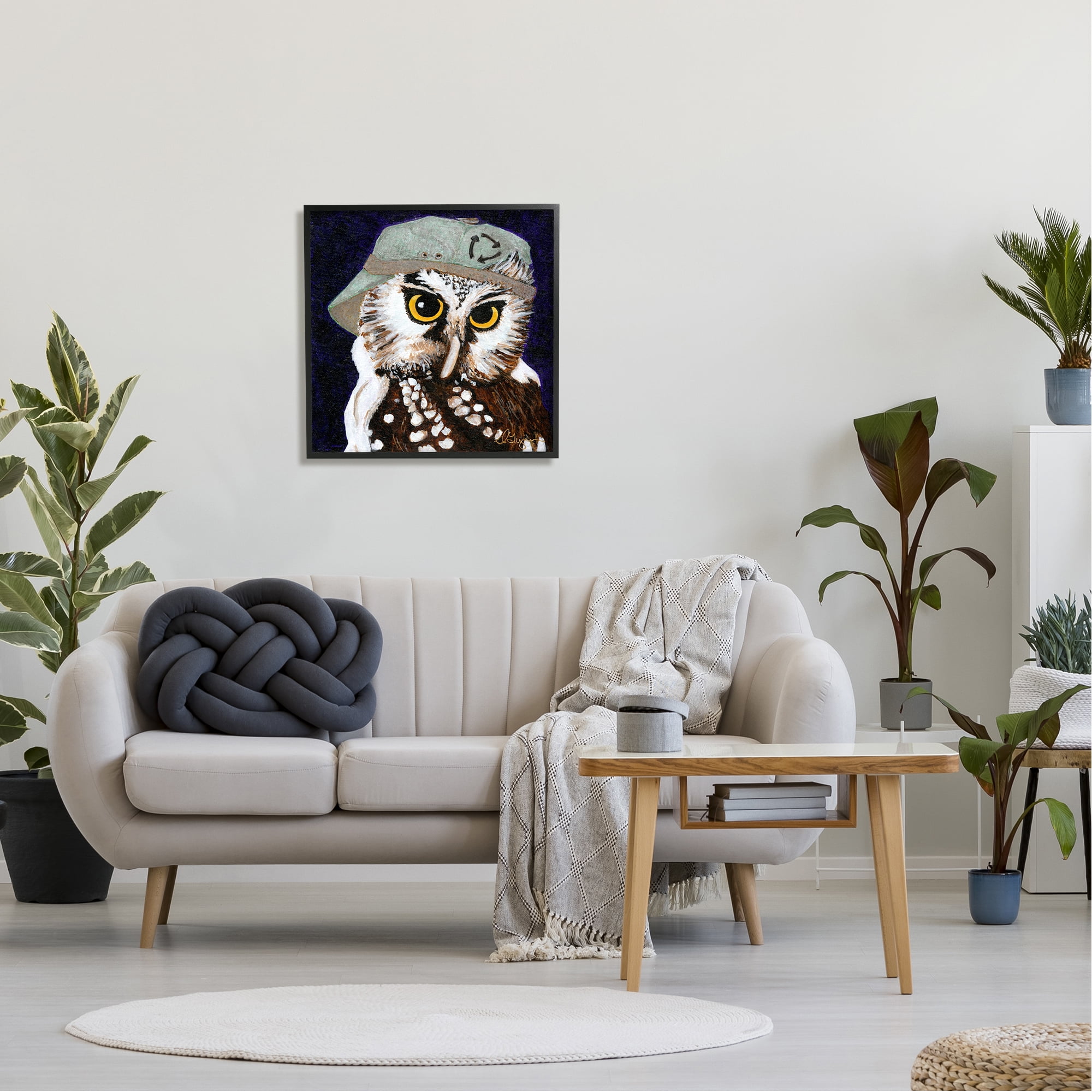 Stupell Industries Owl Wearing Hat Animals & Insects Painting Black Framed Art Print Wall Art, 24 x 24