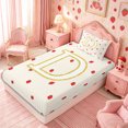 thumbnail image 5 of Meiyoeat Cute Gold Letter D Twin Sheets 3pcs, Strawberry Stripe Print Bedding, Beige Red, 5 of 6