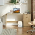 thumbnail image 3 of Modern Fluted Executive Office Desk – 60 Inch Wide Wooden Computer Table with Storage Cabinet and Drawers – Spacious Writing Desk for Study, Home Office, or Conference – Natural Oak Wood Color, 3 of 8