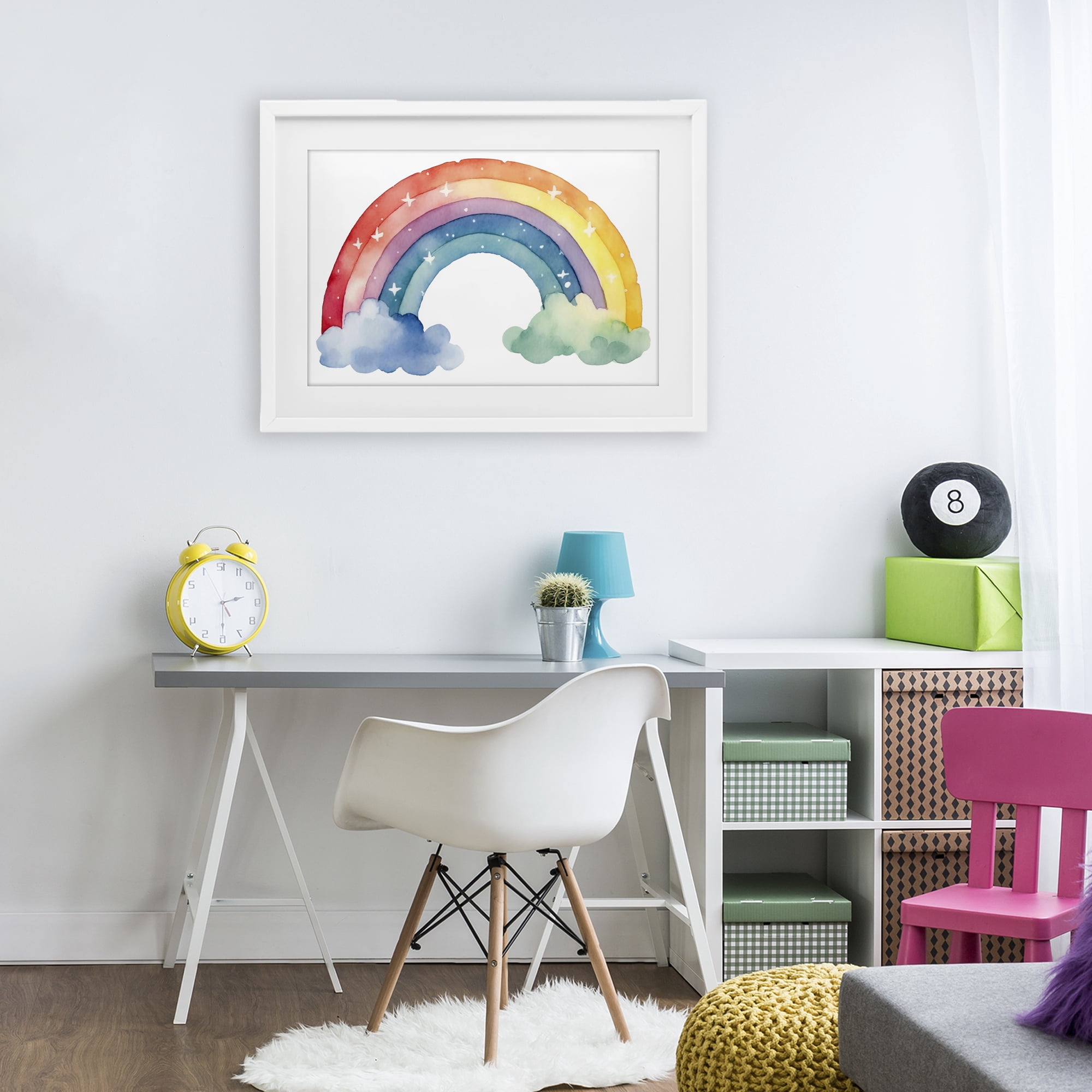 Stupell Industries Colorful Rainbow with White Stars White Framed Print Under Glass, design by Creative Studio