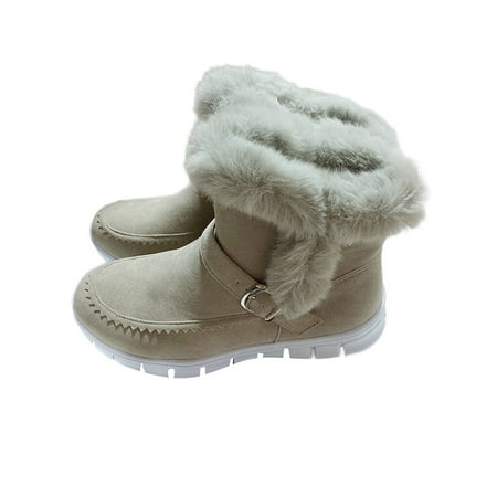 

Crocowalk Women Breathable Round Toe Warm Booties Walking Non Slip Plush Lining Boot Casual Fuzzy Winter Shoes Gray 8.5