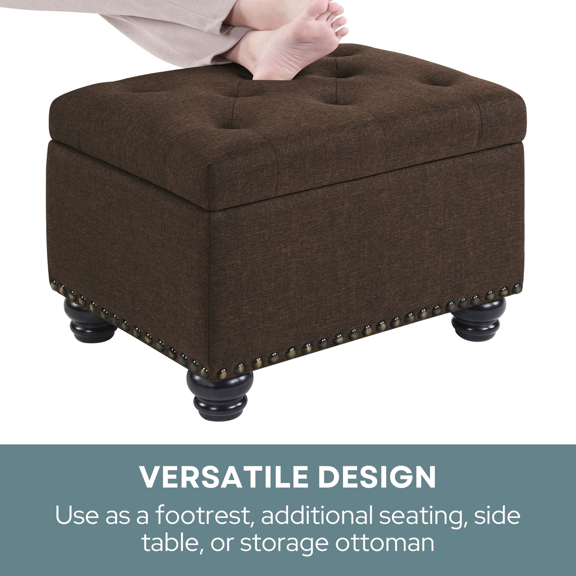 Convenience Concepts Designs4Comfort 5th Avenue Storage Ottoman, Medium Brown Fabric