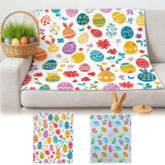 Blanket Flannel Blanket Classic Easter Egg Bunny Blanket for Home Office Couch Living Room Holiday Gift Decoration