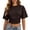 Brown, variant on Women's Ruched Drawstring Cropped Top Ladies Casual Crewneck T Shirt Summer Short Sleeve Plain Solid Soft Comfy Everyday Wear Pullover Tee