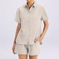 thumbnail image 5 of Short Sets for Women Short Sleeve Top Shorts 2 Piece Summer Beach Vacation Outfits Lounge Tracksuits Khaki L, 5 of 5