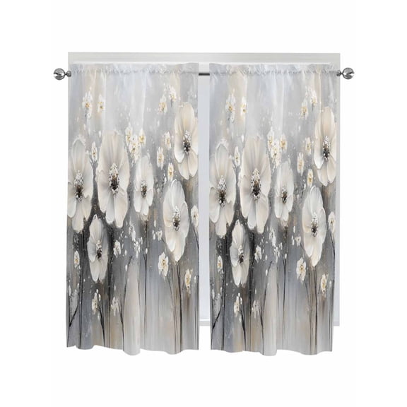 Bedroom Curtains 63 Inches length, Spring Camellia Window Treatment Curtain Drapes, Retro Floral Oil Painting Modern Art Rod Pocket Curtain Panels for Living Room Kitchen, 42"x63", 2 Panels