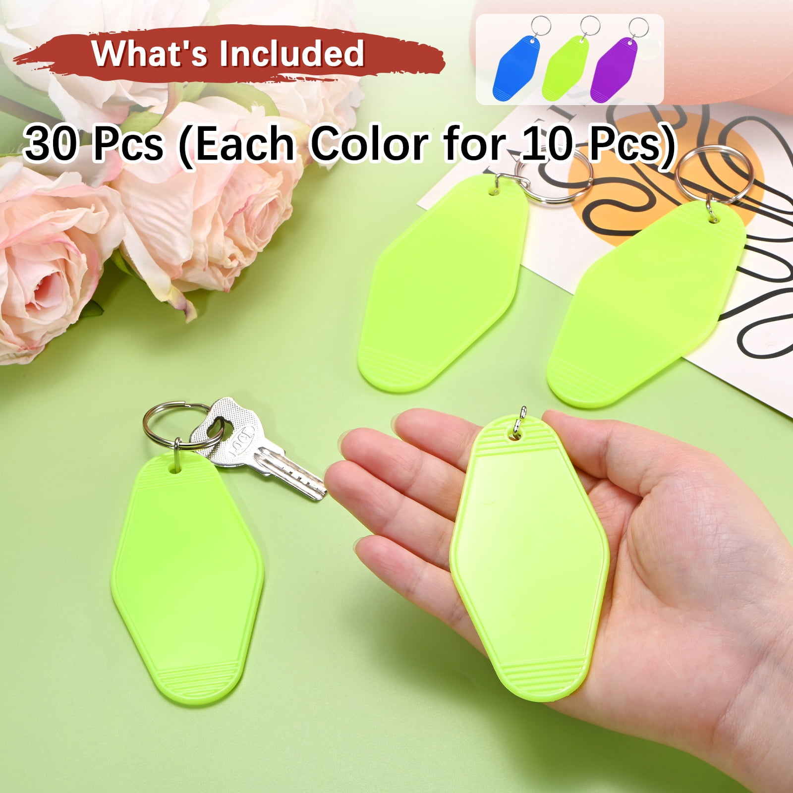Blank Hotel Keychain Tags [30PCS] - Plastic Rhombus Blank Motel Keychain for Luggage Labels [Mixing 3 Colors - D] Vintage Key Tags