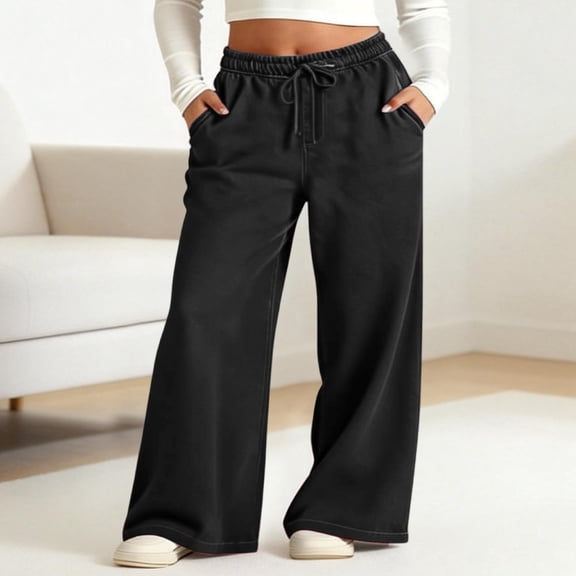 ZHOGXU Big Kids Girls Denim Pants Drawstring Elastic Waist Wide Leg Straight Leg Comfortable Stylish Loose Fit Trousers With Pockets For Casual Daily Wear,Black,4-5 Years