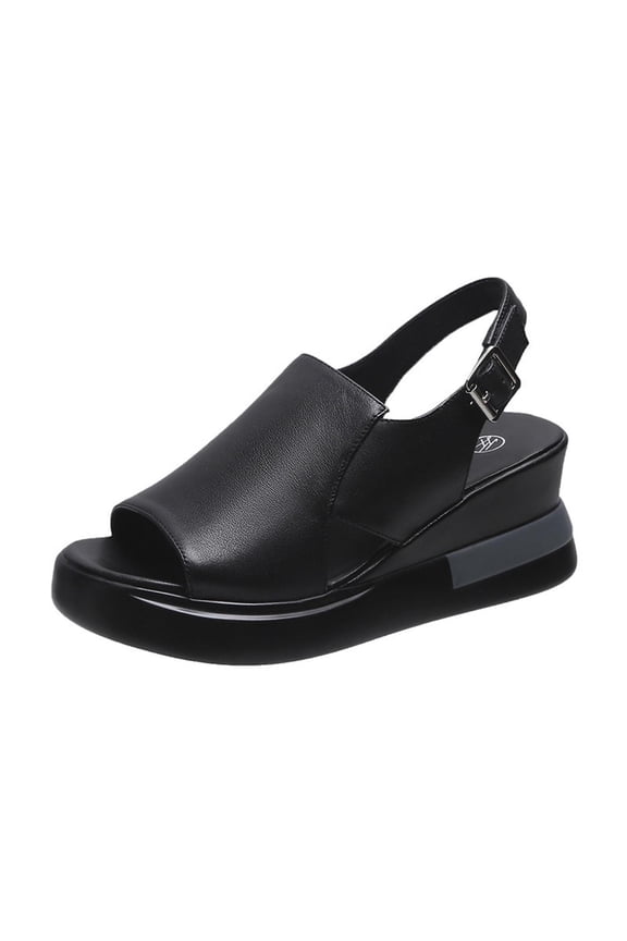 Womens Platform Wedge Sandals Cutout Open Toe Dress Sandal Ankle Buckle Strap Leather Sandals Summer Heeled Sandal