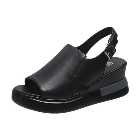 

Honeeladyy Clearance under 5$ Summer Ladies Shoes Casual Open Toe Women s Sandals Flat Buckle Wedge Heels Outdoor Sandals