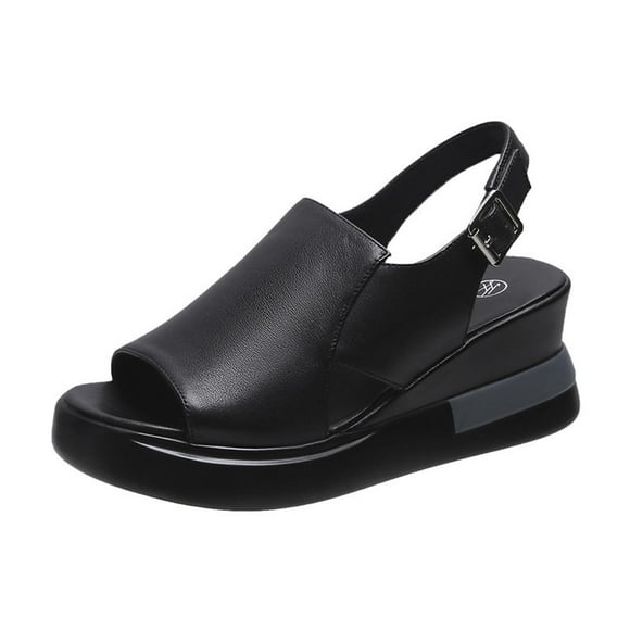 Womens Platform Wedge Sandals Cutout Open Toe Dress Sandal Ankle Buckle Strap Leather Sandals Summer Heeled Sandal