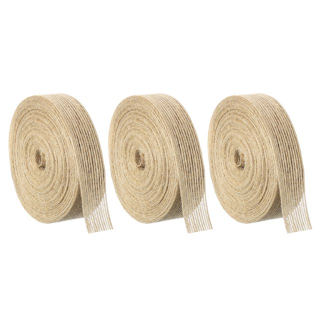 Unique Bargains 3 Rolls Natural Burlap Fabric Ribbon 3/4 Inch Burlap Wired Ribbon Rustic Ribbon