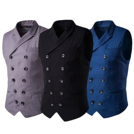 Mens Christmas Vests - DYMADE Men's Double Breasted Slim Fit Suit Vest Step Collar Business Waistcoat