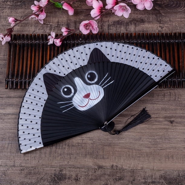 Abanico Plegable de Mano YONGSHENG Gato Lindo de Dibujos Animados