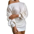 thumbnail image 2 of Fashion Women Sexy Solid Sleeve Off Shoulder Long Sleeves Sweater Dress, Fall and Winter Casual Wear with Lantern Sleeves, Elegant and Comfortable,White,S, 2 of 9