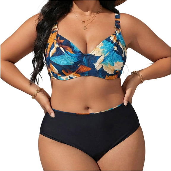 Plus Size Swimsuit for Women Adjustable Straps Swimwear with Bottom 2 Piece Bathing Suit Tummy Control Swim Suits