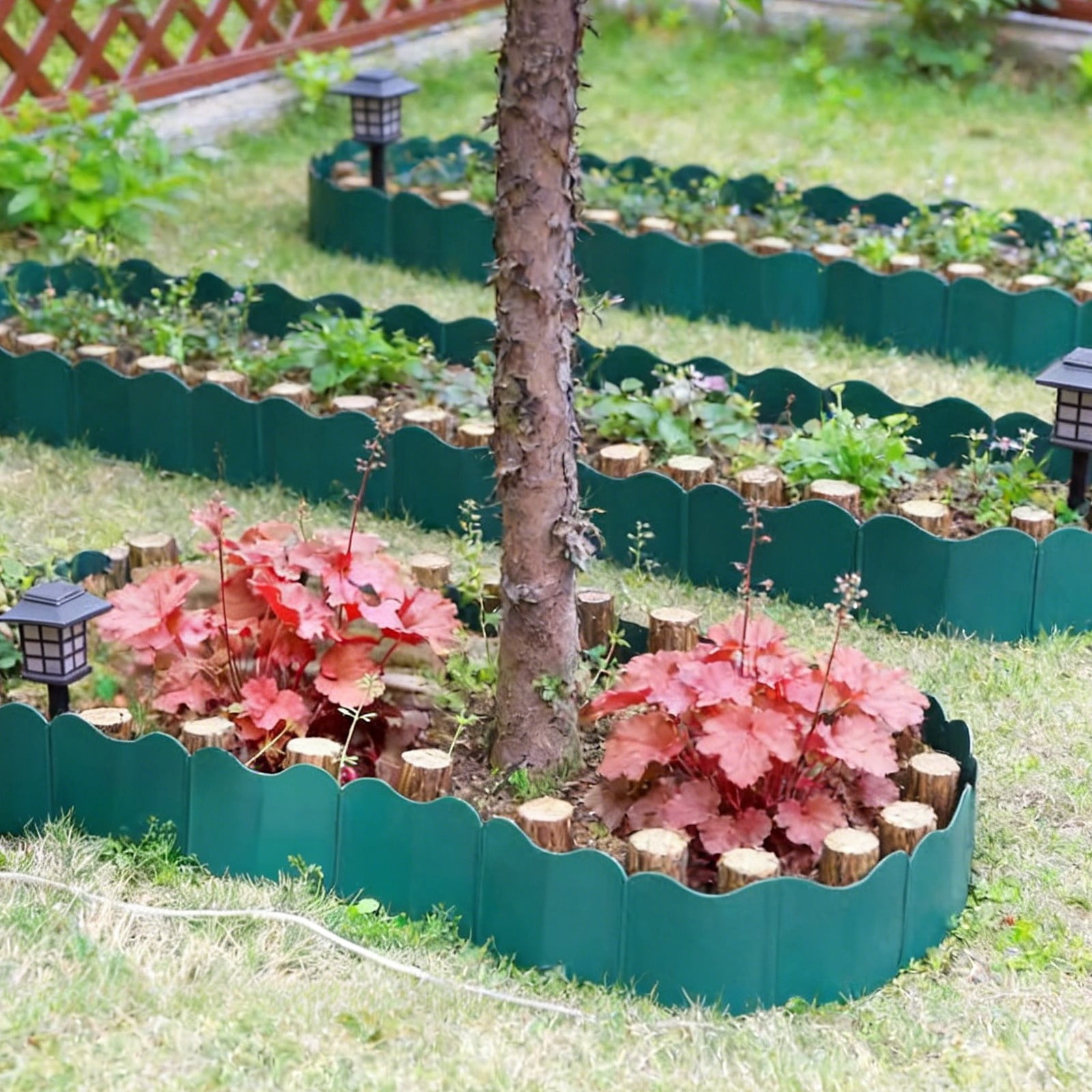 Bxaolu 10Pcs Garden Edging Border, 4.9Ft Plastic No Dig Landscape Borders, 5.5" Tall Interlock Decorative Gardens Fences Edging, Flexible Lawn Flower Bed Border, for DIY Patio Walkway Yard