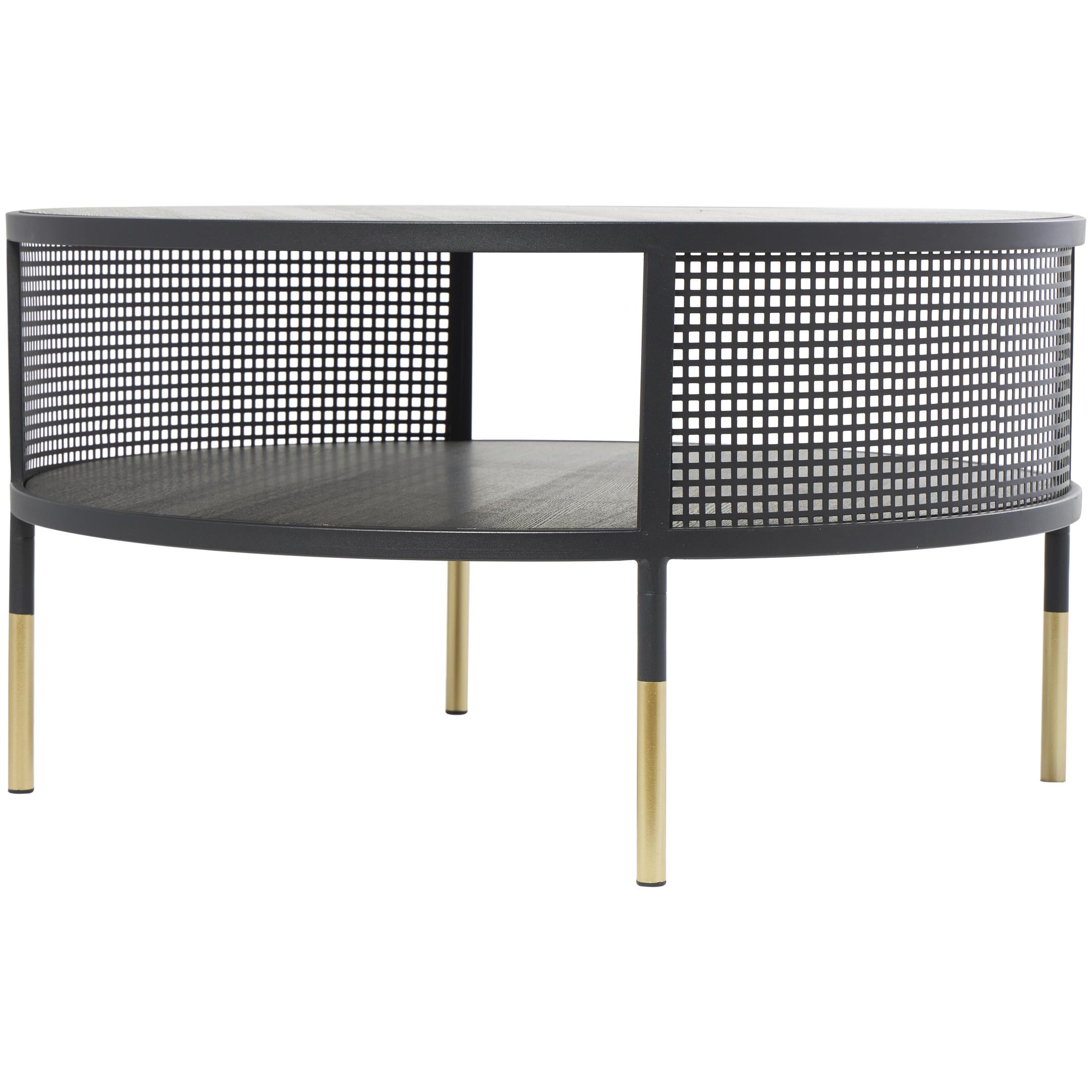 DecMode 32" x 17" Black Metal Open Grid Frame Geometric Coffee Table with Gold Legs, 1-Piece