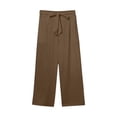 thumbnail image 5 of Wide Leg Cropped Pants for Women Summer High Waist Linen Capri Pants Drawstring Baggy Lightweight Pockets Beach Pant Brown S, 5 of 8