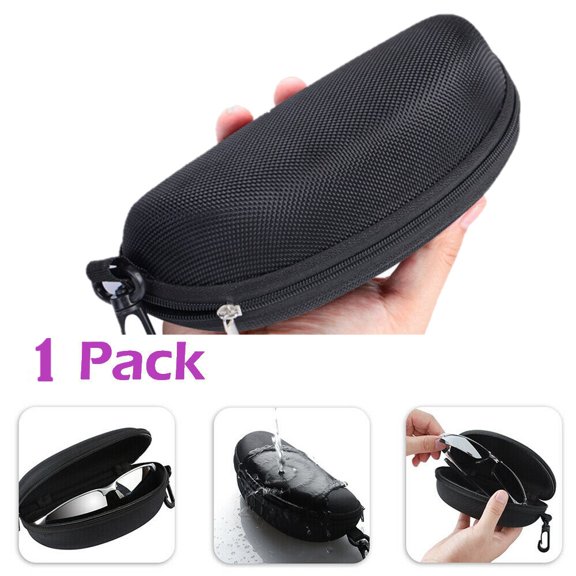 ASTRAEA 1-Pack Sunglasses Hard Case with Zipper, Waterproof Portable Travel Glasses Case with Hook for Men Women, Black