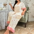 thumbnail image 5 of Kilaqueen Pajamas Set for Women V Neck Button Down Short Sleeve and Long Pants Fashion Cute Print Plus Size Comfy Pajama Set, 5 of 6